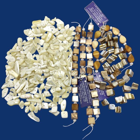 Mixed Lot Shell Beads Jewelry Crafts Mother Of Pearl Nugget Chip Teardrop Square - Picture 1 of 10